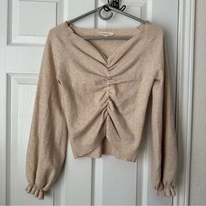 Grade & Gather Gathered Front V-Neck Sweater Top Long Sleeve Small